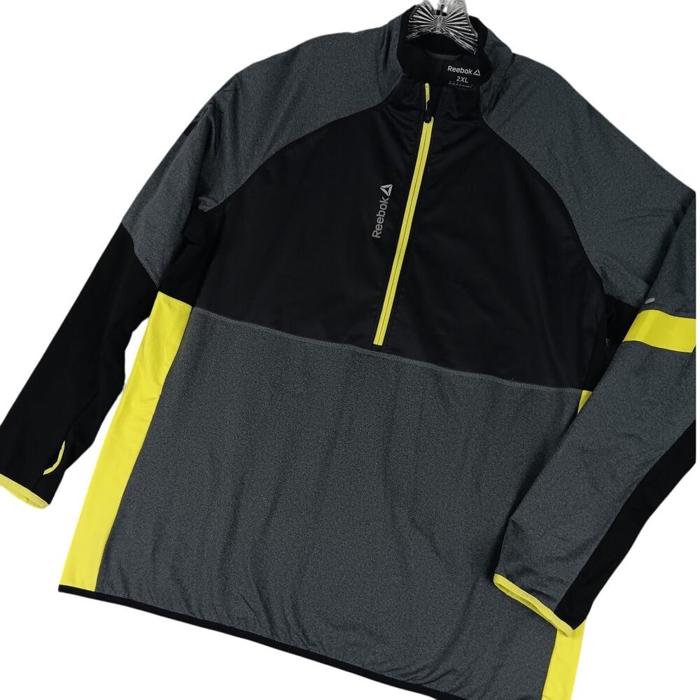 Reebok‎ Delta Performance Pullover Mens 2XL Grey Yellow Running Reflective Sport